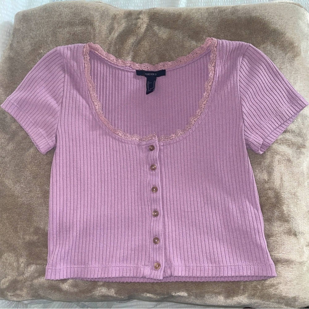 Forever 21 Cropped Collared Button-up